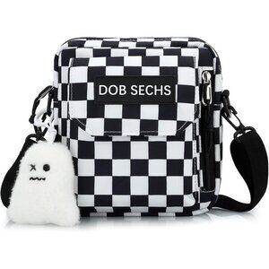 Women's Black White Small Cell Phone Purse Crossbody Wallet Single Shoulder Bag